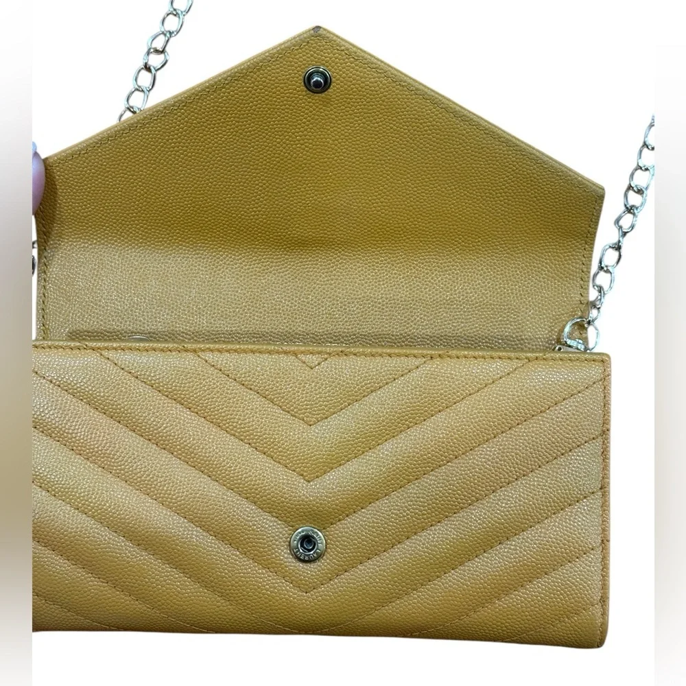 Saint Laurent YSL Cassandre Envelope Leather Wallet on Chain Mustard with COA